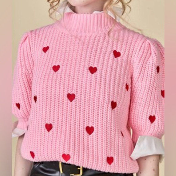 English Factory Pink Sweater with Red Heart Accents size medium - Picture 1 of 5